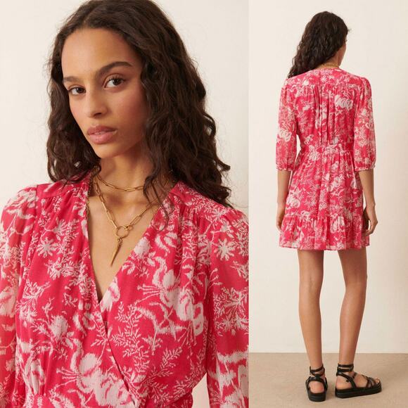 BA&SH NWOT Ulia Floral Wrap Tropical Mini Dress in Rose Size M - Picture 5 of 16